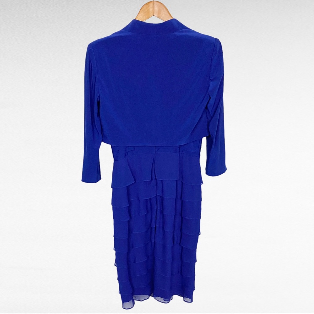 Jessica Howard | Royal Blue Strapless Layered Cocktail Dress & Cropped Bolero - Picture 14 of 16